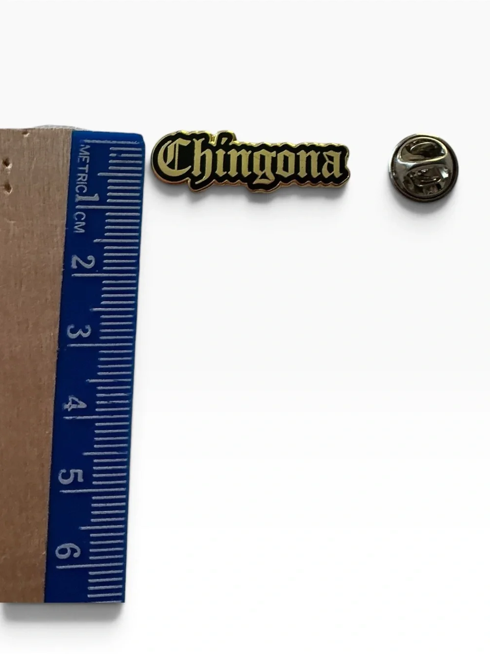 Chingona Hard Enamel Pin.- Gold Gothic Latina Power Badge